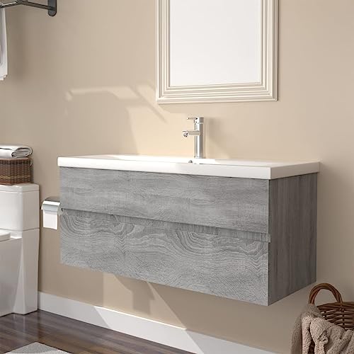 GCHDHAPB Armarios y almacenamiento, unidades de tocador, unidades de tocador de baño, gabinete de lavabo con lavabo integrado, madera gris Sonoma