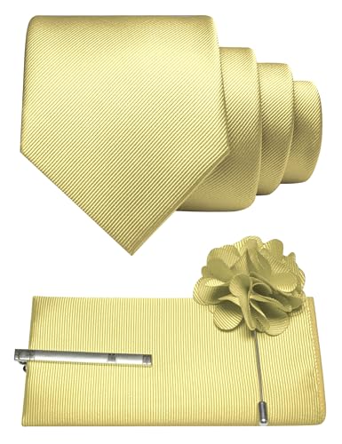 Image of JEMYGINS Formal Necktie Solid Color Tie and Pocket Square with Tie Clip Lapel Pin Sets for Men 4PCS