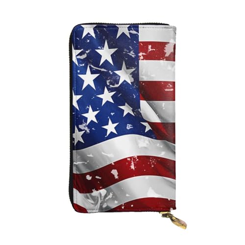 Leather Wallet - Stylish and Durable Wallet for Women with Multiple Compartments and Zipper Design American Flag Stars Stripes Picture