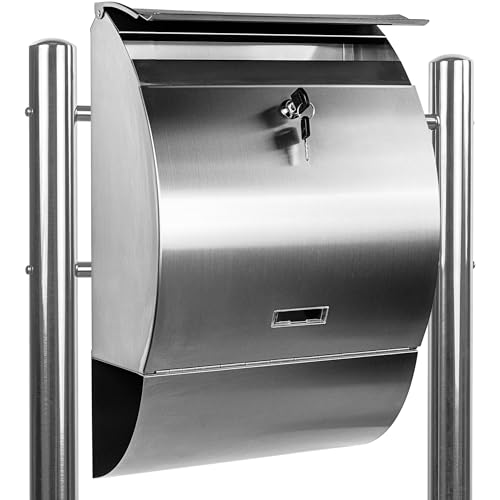 Maxstore STILISTA Standbriefkasten, V2A Edelstahl, Zeitungsfach,...
