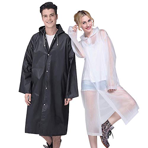 ASANMU Chubasqueros Impermeable, Paquete de 2 Lluvia Poncho Transparente Reutilizable Transpirable Impermeable portátil Chubasquero EVA Impermeable con Capucha para Senderismo Picnic de Viaje Caminar