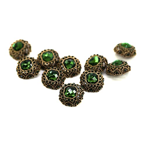Craftisum 10 Pcs Green Rhinestones Inlaid Retro Round Octagon Metal Shank Sewing Coat Buttons -25Mm -1" #TOP7