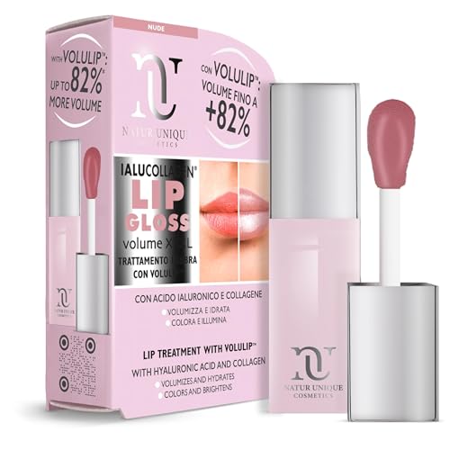 Natur Unique - IALUCOLLAGEN LIP VOLUME GLOSS XXXL | Voluminizador de Labios Hasta +82% | Brillo de Labios Voluminizador Color NUDE con Volulip | Lipgloss Made in Italy | 8ML