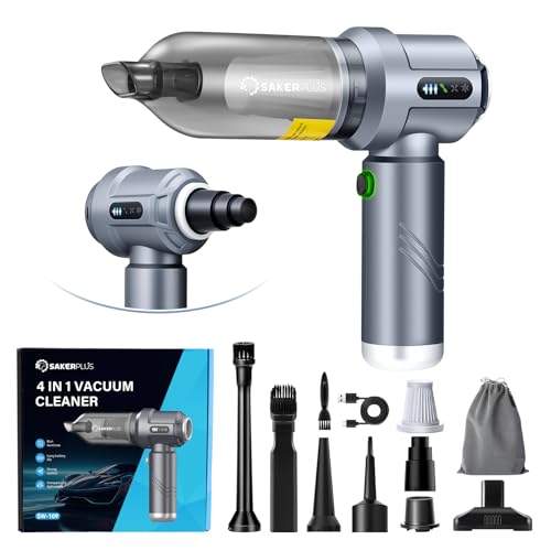 SakerPlus Cordless Car Vacuum, 4 in 1 Mini Vacuum Cleaner High Power 17500PA Suction Handheld Vacuum, Portable Air Dusters,7800mAh Battery 3 Level Adjustment Small Car Cleaner for Cars Home Office