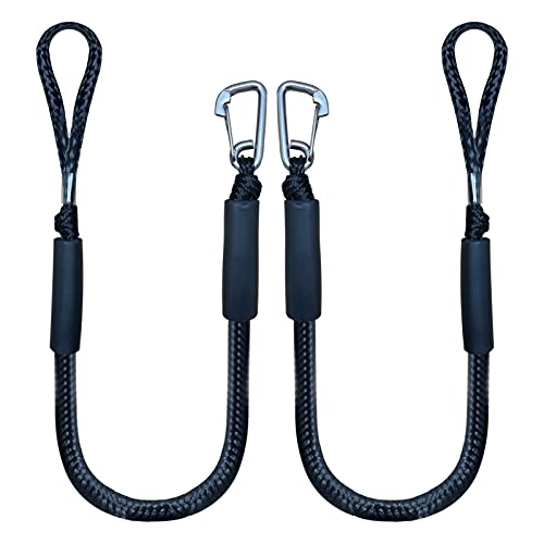 4 Feet Bungee Dock Line Mooring Rope 2-Pack for Docking with Stainless Steel Clip Accessories for Boats PWC, Built in Snubber, Kayak, Watercraft,SeaDoo,Jet Ski, Pontoon, Canoe, Power Boat