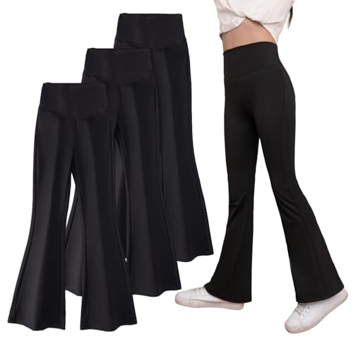 Girls Flared Leggings Wide-Leg Pants Kids Bell Bottom High Waisted Dance Yoga Flare Trousers in High Elasticity Nylon