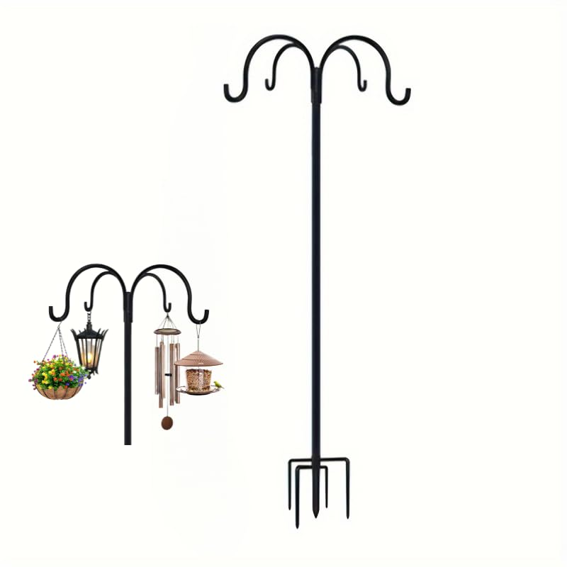 223cm Bird Feeder Pole Heavy Duty, Dia. 2.5cm Thickened Bird Feeders Hanging Station with 5-Spike Base, Rust-Resistant Metal Shepherds Crook Garden Hooks for Flower Baskets, Lanterns, Wind Chimes