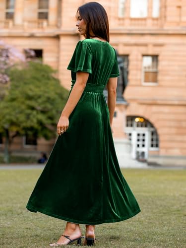 Image of Simplee Women's Velvet Maxi Dress V Neck Short Sleeve Empire Waist Semi Formal Long Cocktail Dresses