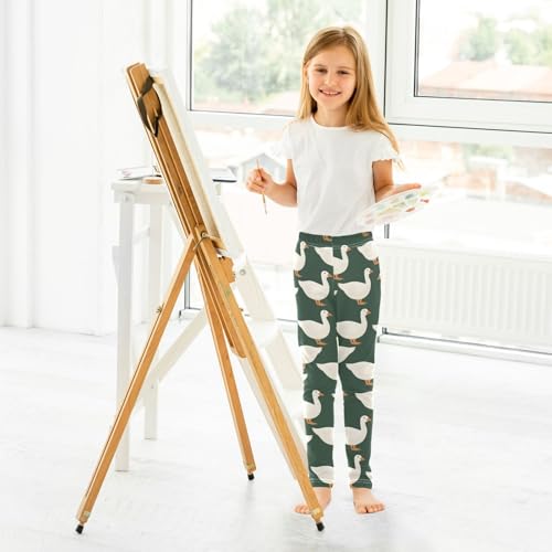 ALAZA Girls' Leggings Children's Yoga Pants Skinny Printed Dance White Duck Green Comfortable 4T4