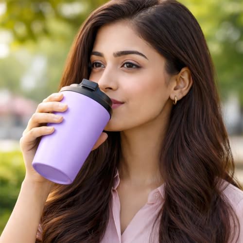 Image of Stvin 380ml Insulated Coffee Mug Travel, Stainless Steel Tumbler with Leak-Proof Lid, Reusable Thermal Cup for Hot & Cold Drinks, Car, Office, Camping & More (3rd Purple)