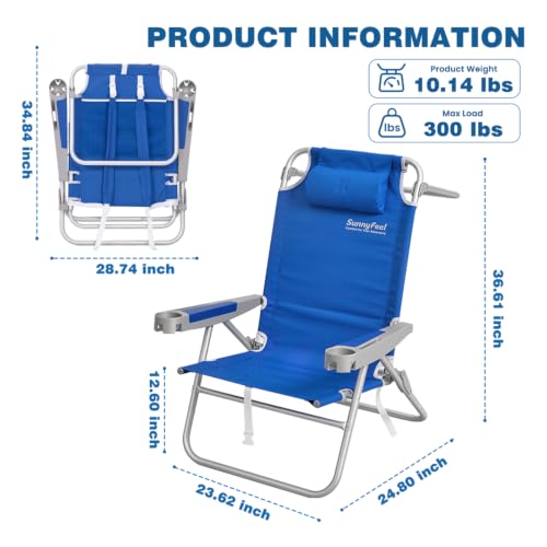 Image of SUNNYFEEL Backpack Beach Chairs for Adults, Mid-Height 5-Position Reclining