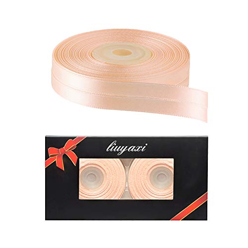 Image of Solid Color Double Faced Peach Satin Ribbon 3 /8 inch X 50 Yards, Ribbons Perfect for Crafts, Wedding Decor, Bow Making, Sewing, Gift Package Wrapping and More