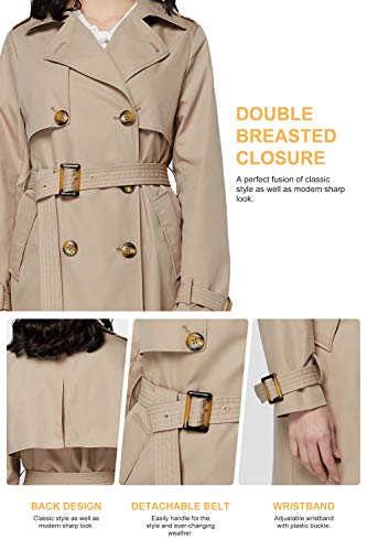 Orolay Women's 3/4 Length Double Breasted Trench Coat Lapel Jacket With Belt Khaki M #TOP4