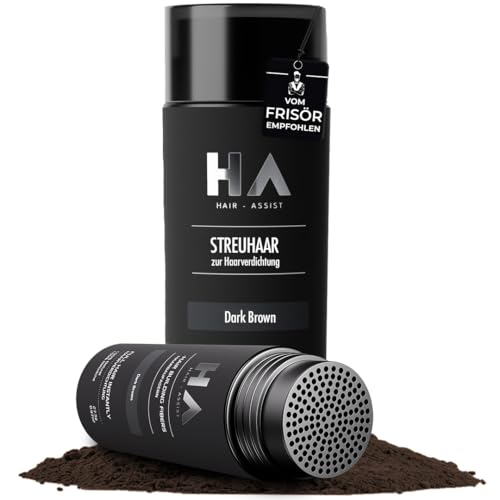 Hair-Assist Streuhaar für sekundenschnelle Haarverdichtung [27 5g] Schütthaar - Haarverdichter kaschiert effektiv Haarausfall - von Friseuren entwickelt & empfohlen (Dunkelbraun 27 5 Gramm)