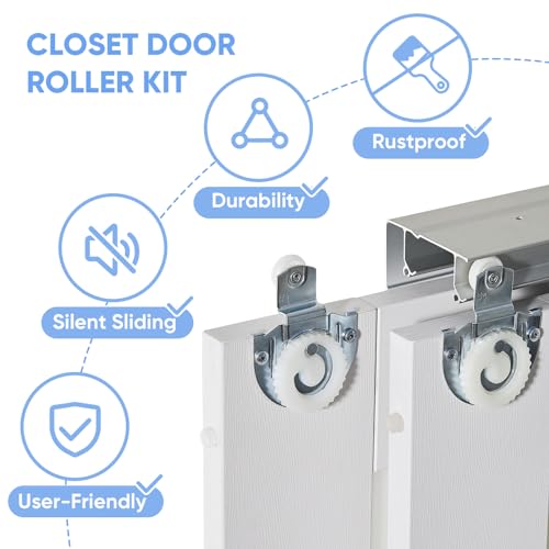 ARKHJEM Sliding Closet Door, 60\"×80\"(Double 30\"), Double Frosted 3 Panel Glass Sliding Door, Hardware Include, Pre-Drilled Door Panel Need to Assemble, MDF, White