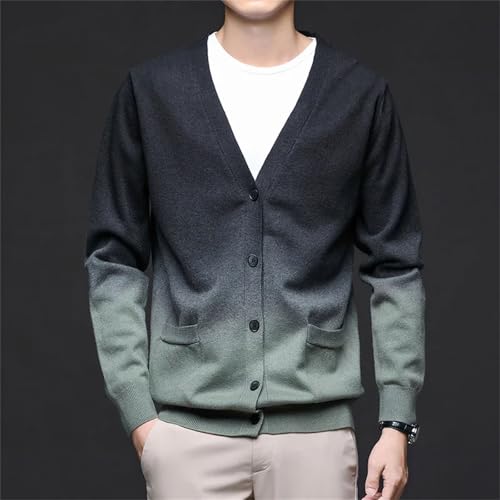 Men's Gradient Color Knit Cardigan Slim Fit V-Neck Long Sleeve Casual Knitted Sweatercoat4