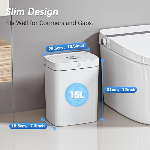 Kssvzz 2er Set Mülleimer mit Sensor, 2x15L Elektrischer Mülleimer aus Kunststoff, Wasserdicht mit Automatischer Deckel für Küche, Badezimmer, Wohnzimmer, Büro