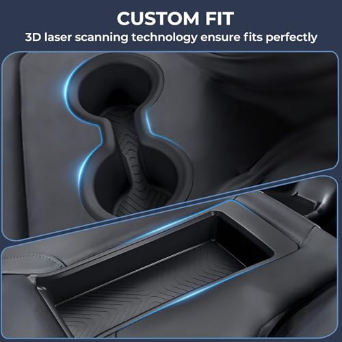 Image of 2nd Row Cup Holder Insert & Center Console Organizer for Honda Pilot 2023-2026 (Only Fits for 8 Seats), Interior Accessories TPE Car Cup Holder & Armrest Storage Tray for 2023-2026 Pilot, Black