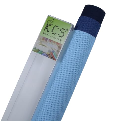 Image of KCS 3 pc of 15 inch x 18 inch(38cmx45cm) 18 Count Cross Stitch Cotton Aida Cloth Needlework Rolled Fabric Box,18CT,Light Blue+Jeans Blue+Navy Blue