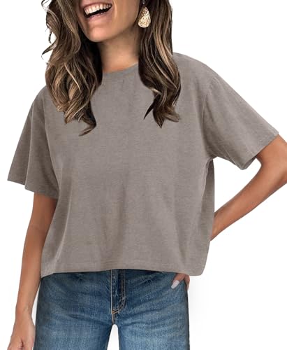 Image of UNCLECAT Womens Short Sleeve Crop Tops Summer Basic Cropped T Shirts | Workout,Casual,Crew Neck Tee,Boxy Loose Fit,Cotton Trendy Clothes