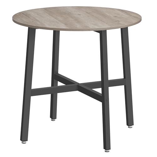 VASAGLE Esstisch klein, runder Küchentisch, für Wohnzimmer, Büro, 80 cm d, 75 cm H, Industrie-Design, Greige meliert-tintenschwarz KDT080G01