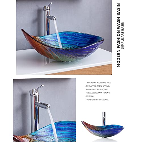LWX Tropfenform-Kunstbecken, Badezimmer-Waschbecken-Set Aus Gehärtetem Glas, Farbe Art Basin Tropfenform-Waschbecken, Für Zuhause, Hotel, Restaurant,Brown a