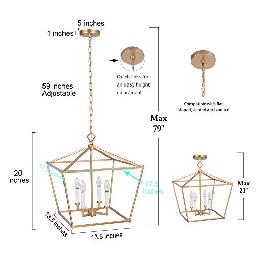 Classy Leaves Gold Chandelier, Lantern Pendant Light Fixtures, Foyer Chandelier For Dining Room, Kitchen Island, Entryway, 17.5’’ L X 17.5’’ W X20’’ H #TOP5