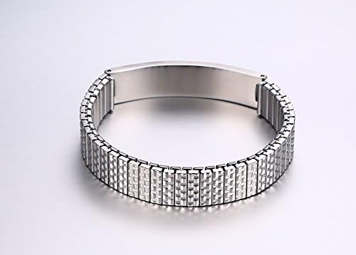 VNOX 12mm Mens Womens Stainless Steel ID Stretch Wristband Medical Alert Bracelet Bangle,Silver,Free Engraving