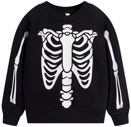 Akyzic Halloween Sweatshirt Kids Glow in The Dark Toddler Skeleton Shirt Unisex Baby Boys Pumpkin Long Sleeve Tops Halloween Outfits 2t/8365