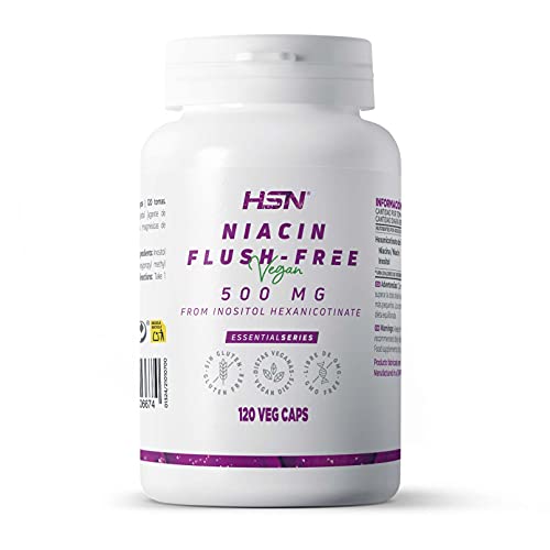 Niacina (vitamina B3), 500 MG, flush free - de HSN, 120 cápsulas vegetais, fórmula não ruborizante, em forma de hexanicotinato de nositol, não-OGM e vegano, sem glúten