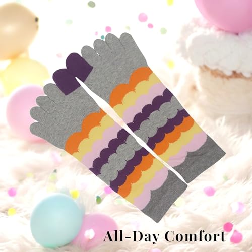 Image of Toe Socks Women - Non-Slip Grip Socks for Yoga, Pilates & Barre, Five Finger Cotton Athletic Socks with Storage Bag