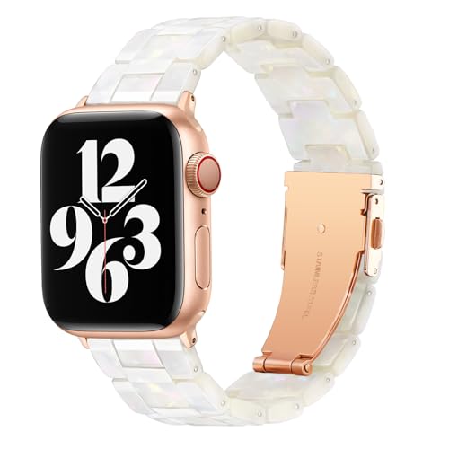 Image of Bestig Resin Band Compatible with Apple Watch Bands for Women 40mm 38mm 41mm 42mm(Series 11 10), Lightweight Waterproof Strap for iWatch Series 10 9 8 7 6 5 4 3 2 1 SE Men(Aurora /RoseGold)