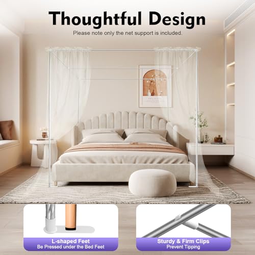 Image of Adjustable Stainless Steel Mosquito Net Bracket for Double Bed - Modern Bed Canopy Frame, Heavy-Duty Mosquito Net Support Stand