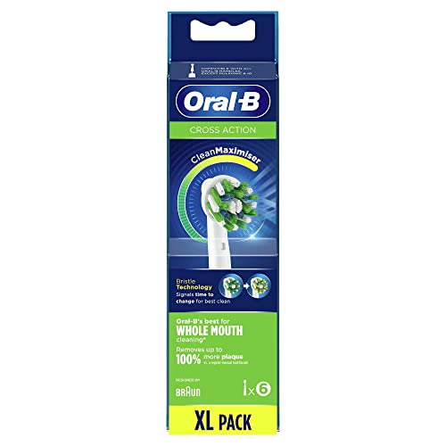 Oral-B CrossAction Brossettes de Rechange (Pack de 6) Avec Technologie CleanMaximiser, Clean Maximiser pour Brosse à Dents Électrique Jusqu’à 100 % d’élimination de la Plaque Dentaire