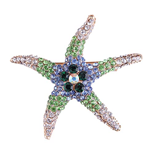 Image of Fashion Color Starfish Inlaid Rhinestones Alloy Brooch Pins Women Girls Accessories