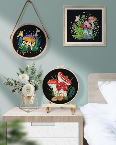 Image of TINDTOP Embroidery Kit for Adult, Mushroom Embroidery Stitch Practice kit | Include Embroidery Cloth Hoops Threads for Craft Lover Hand Stitch