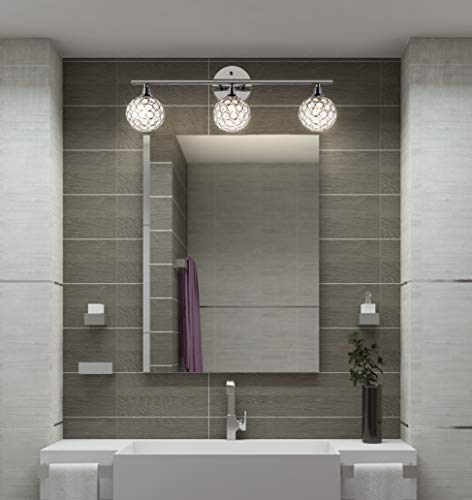 Image of JONATHAN Y 23 inch Chrome Maeve Modern Glam LED Vanity Light Sconce for Bathroom, Clear Crystal Globe Shade, Art Deco Wall Light for Hallway Entryway (JYL7536A)