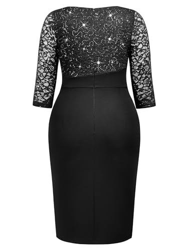 Image of MISSMAY Plus Size Lace Ruffle Cocktail Party Dress | Sequined Dress,V Neck,Ruffle Split Hem,Party Dress,Sparkle,Curvy Women,Bodycon Dress