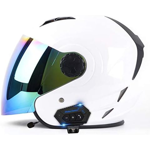 Motorcycle Open Face Bluetooth Helmet with Sun Visor Motorbike Light Half Helmet DOT/ECE Approved Bicycle Scooter Jet Helmet Built-in Speaker Headset for Automatic Answering C,L Cover