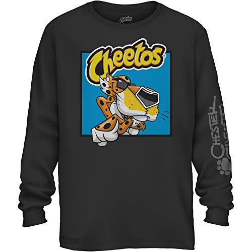 Cheetos Mens Chester Cheetah Shirt - Flamin Hot Chester Cheetah Long Sleeve Graphic T-Shirt (Black, Large)