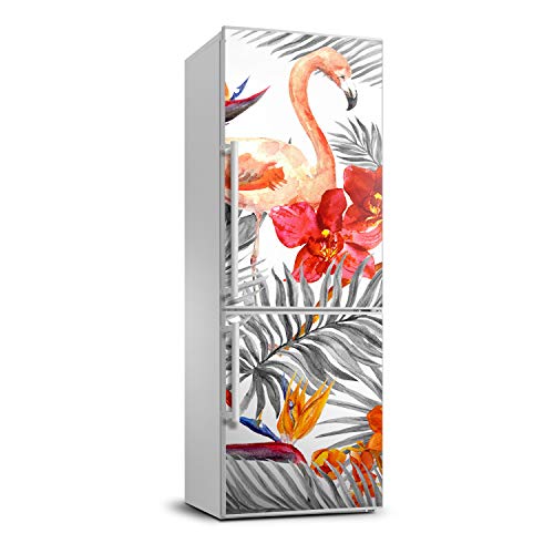Vinilo para refrigerador de 70x190 cm con diseño de flamencos y flores 2