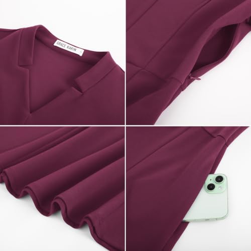 Image of GRACE KARIN Work Dresses for Women 2026,Midi Business Dress,3 /4 Sleeve Classy Fit and Flare Dress with Pocket