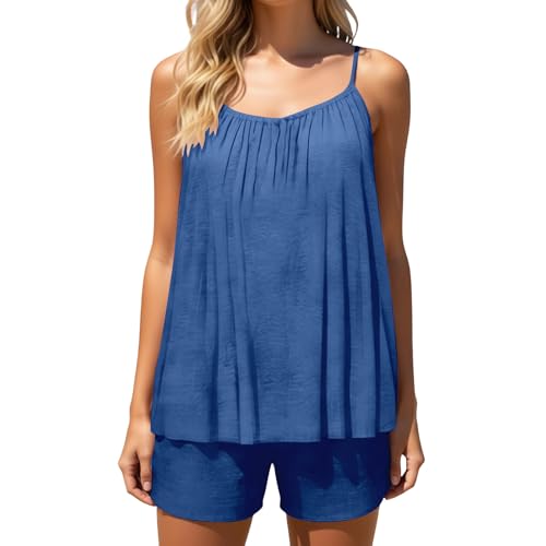 Ensemble d'été 2 pièces sans manches coupe ample en lin texturé pour un style décontracté