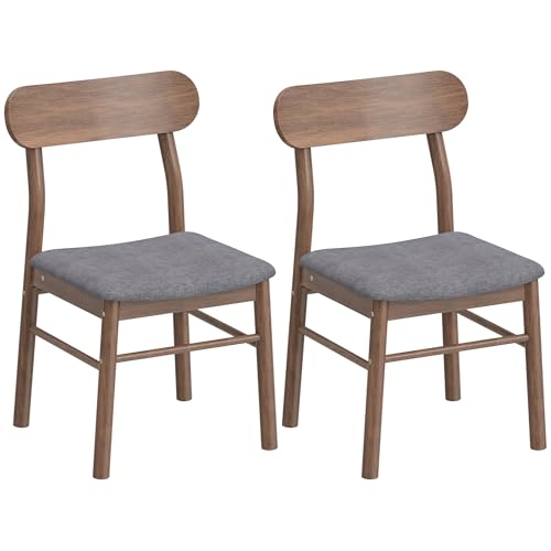Image of HOMCOM Dining Chairs Set of 2, Upholstered Solid Wood Kitchen Chairs, Mid-Century Modern Dining Room Chairs with Ergonomic Curved Backrest, Gray