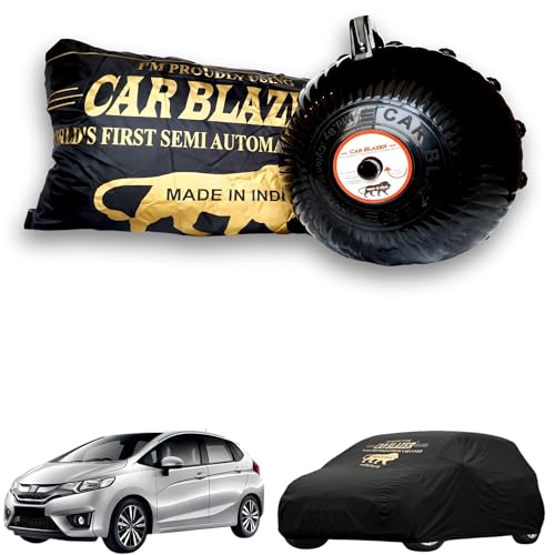 Image of CARBLAZER Portable & Semi-Automatic Full Body Car Covers: Heavy Duty Device| Anti-Theft| Dust & Scratch Proof | Water & Wind Resistant|Custom Fit| Dual-Side Cover, Compatible for Honda Jazz