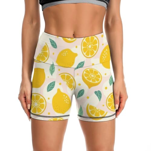 JYYAU Fruit Lemon Pattern High Waist Yoga Shorts for Women Athletic Shorts Leggings Running Pants