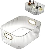 NISHIV Acrylic Desktop Oval Storage Box with Handle Transparent Cosmetics Storage Organizer for Home Bathroom Underwear Bathroom Organizer Tray for Home Kitchen Stackable Storage Box (Transparent)
