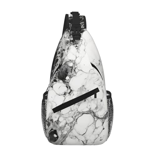 Sac à bandoulière léger et compact imprimé marbre noir et blanc multi-poches