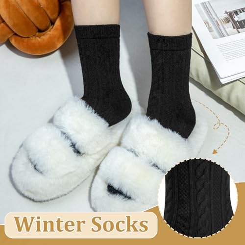 Image of Justay 5 Pairs Womens Wool Socks Thick Warm Winter Socks Casual Cozy Socks Vintage Knit Crew Socks Gift for Women