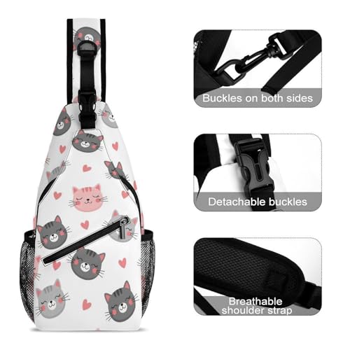 Fashion Dress Decor Sling Backpack Shoulder Bag, Day Pack, Chest Shoulder Bag For Men And Women Love Cats3